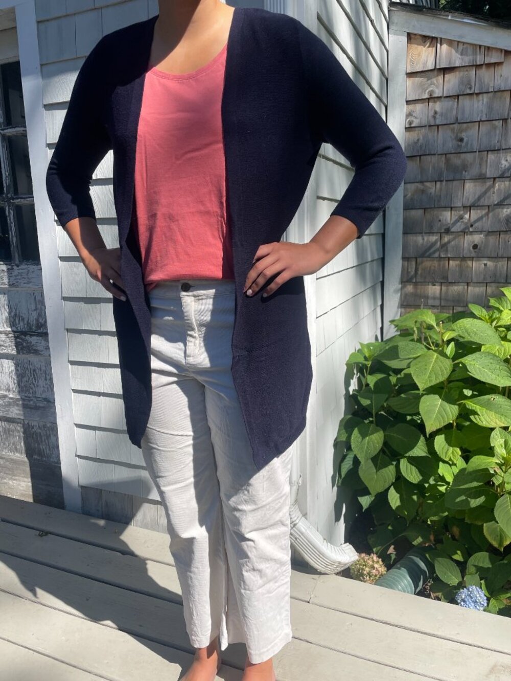 Talbots Longline Open Cardigan Sweater - Navy Blue M